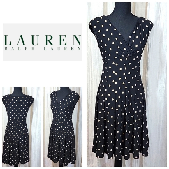 Lauren Ralph Lauren Dresses & Skirts - Lauren Ralph Lauren Black/Cream Polka-dot Pleated Dress